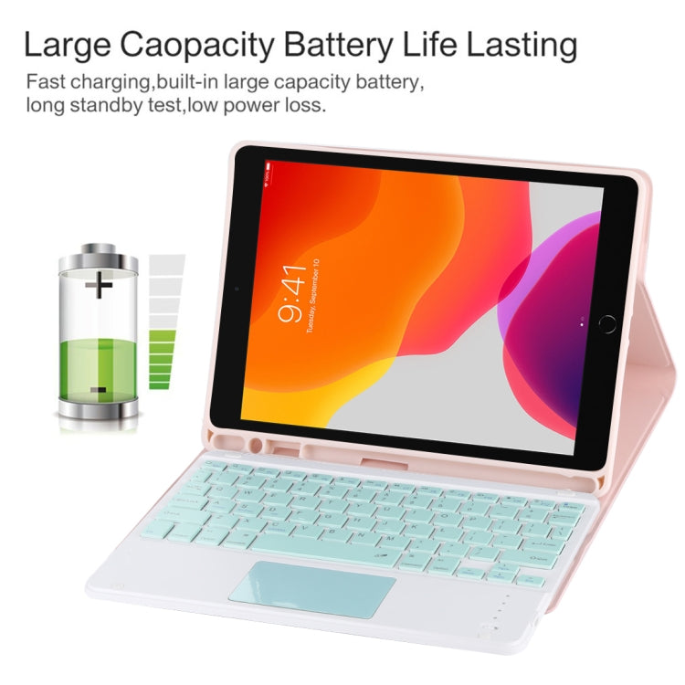 TG-102BC Detachable Bluetooth Green Keyboard + Microfiber Leather Tablet Case for iPad 10.2 inch / iPad Air (2019), with Touch Pad & Pen Slot & Holder, Green Keyboard