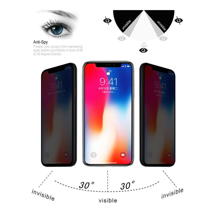 For iPhone X 0.3mm 9H Surface Hardness 3D Privacy Anti-glare Non-full Screen Tempered Glass Screen Protector