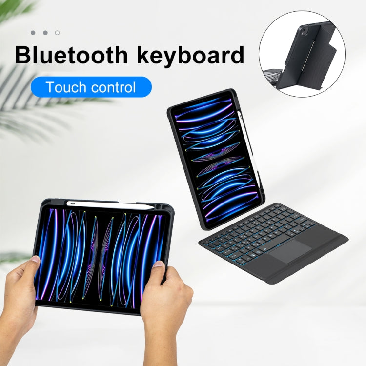 T11-AS For iPad Air 11 2025 / Air 5 / 4 10.9 / Pro 11 2022&2021&2020&2018 Touch Backlight Split Type Bluetooth Keyboard Leather Case, T11-AS