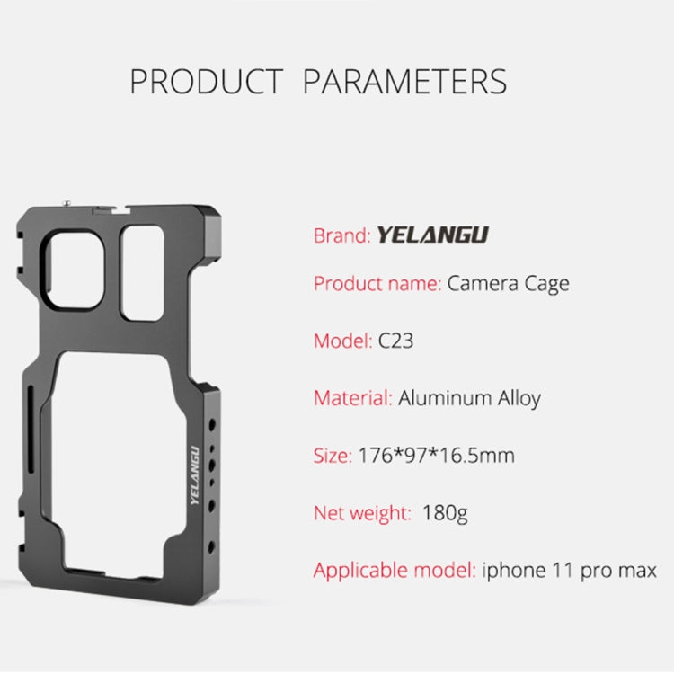 For iPhone 11 Pro Max YELANGU C23 Video Camera Cage Stabilizer with PC Case