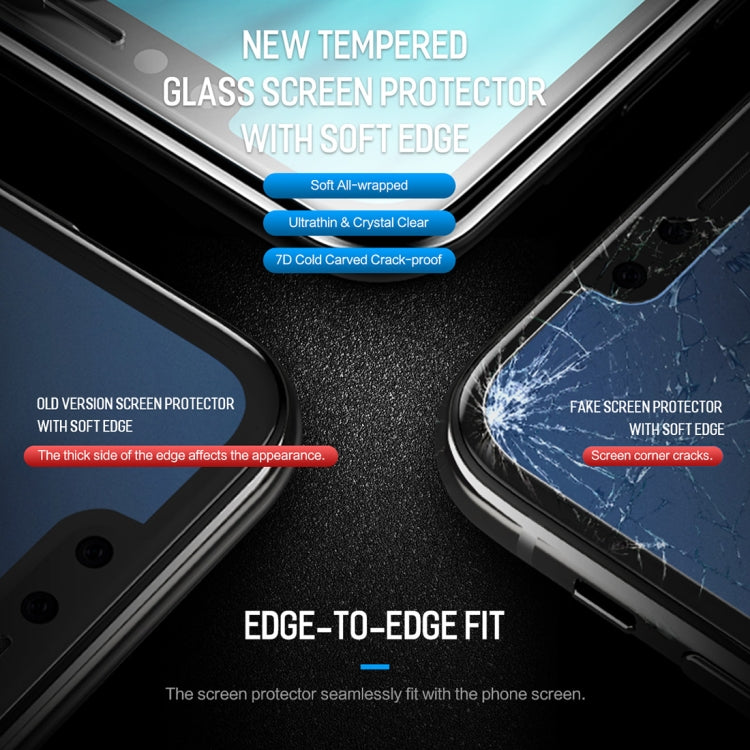 For iPhone 11 Pro Max / XS Max ROCK 0.23mm Soft Edge 7D Curved Surface Anti Blue-ray Full Screen Tempered Glass Film