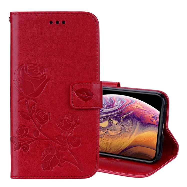 For iPhone XS Max Rose Embossed Horizontal Flip PU Leather Case with Holder & Card Slots & Wallet