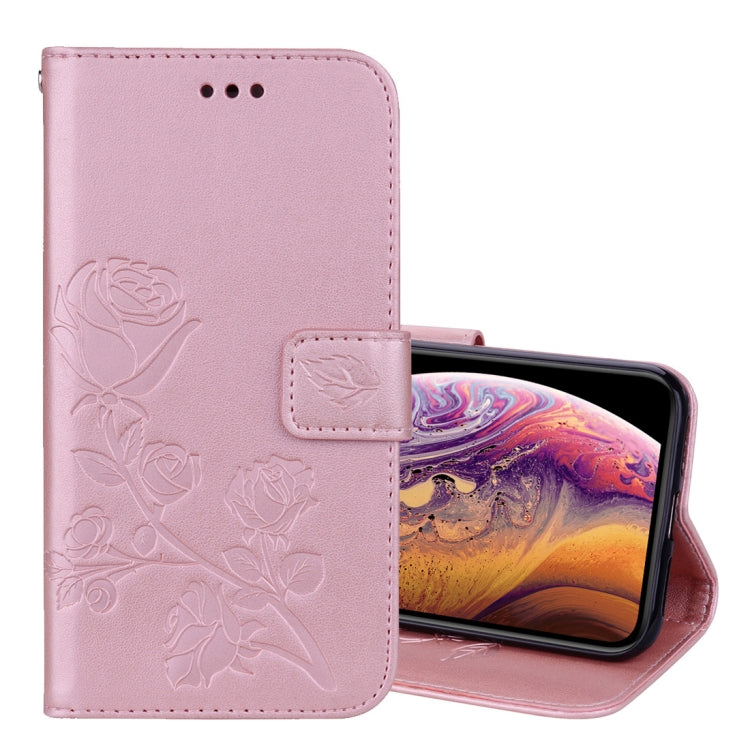 For iPhone XS Max Rose Embossed Horizontal Flip PU Leather Case with Holder & Card Slots & Wallet
