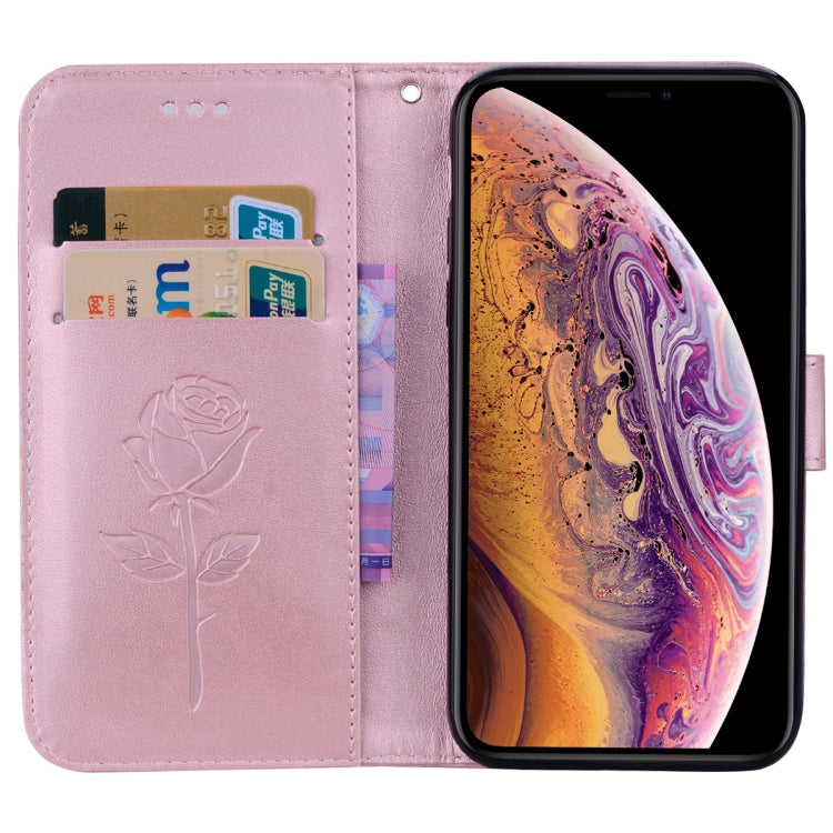 For iPhone XS Max Rose Embossed Horizontal Flip PU Leather Case with Holder & Card Slots & Wallet