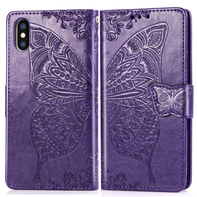For iPhone XS Max Butterfly Love Flowers Embossing Horizontal Flip Leather Case with Holder & Card Slots & Wallet & Lanyard, For iPhone XS Max