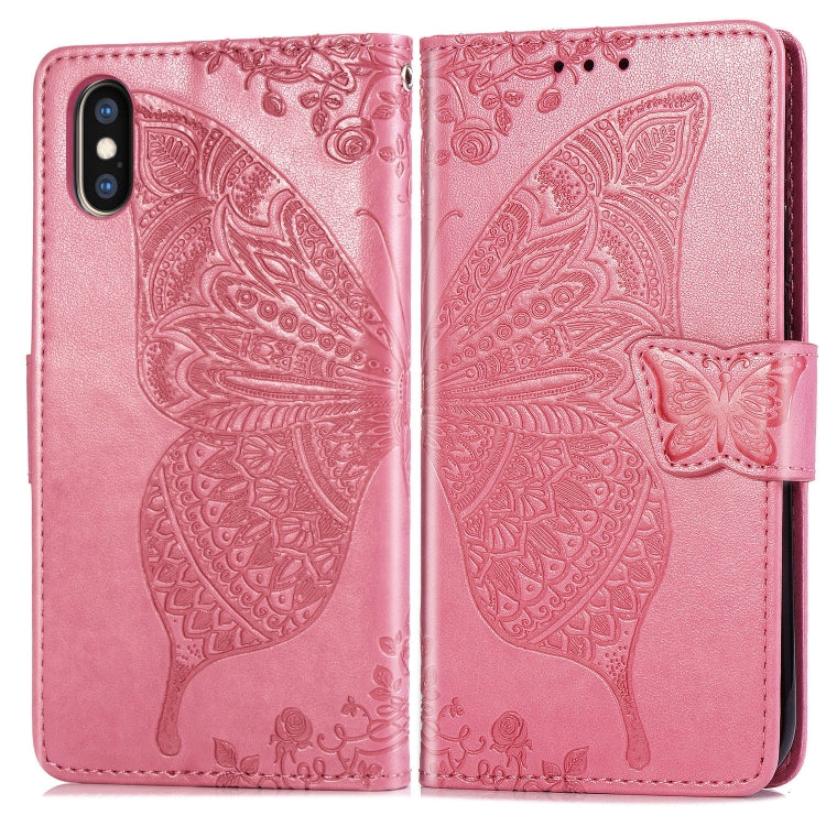 For iPhone XS Max Butterfly Love Flowers Embossing Horizontal Flip Leather Case with Holder & Card Slots & Wallet & Lanyard, For iPhone XS Max