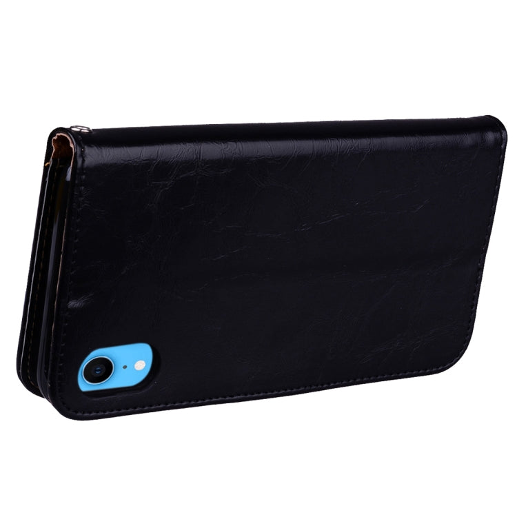 Étui à rabat horizontal en cuir pour iPhone XR, style professionnel, texture huile-cire, avec support, emplacements pour cartes et portefeuille