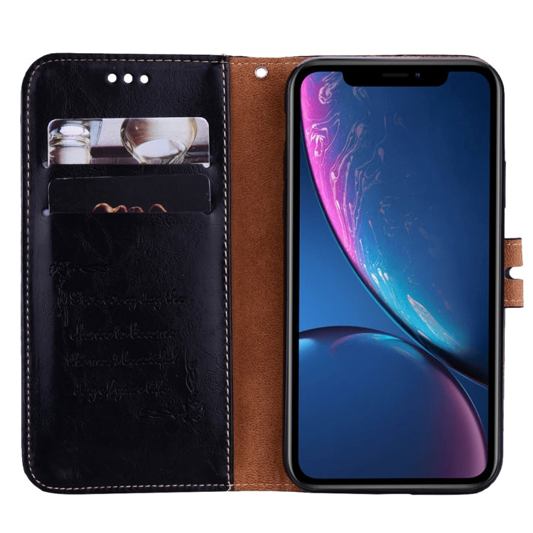 Étui à rabat horizontal en cuir pour iPhone XR, style professionnel, texture huile-cire, avec support, emplacements pour cartes et portefeuille