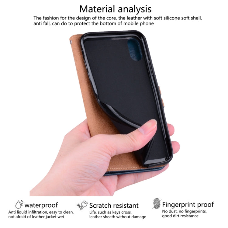 Étui à rabat horizontal en cuir pour iPhone XR, style professionnel, texture huile-cire, avec support, emplacements pour cartes et portefeuille