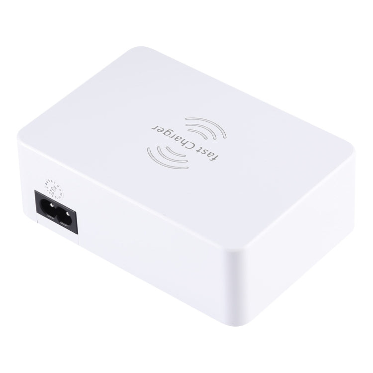 Chargeur sans fil 6 en 1 WLX-818F 10 W QC3.0 + USB-C / Type-C + 4 ports USB avec écran LCD intelligent, prise UE/AU (blanc)