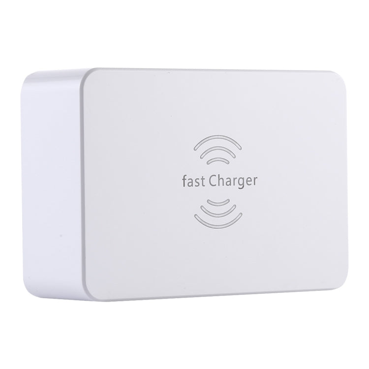 Chargeur sans fil 6 en 1 WLX-818F 10 W QC3.0 + USB-C / Type-C + 4 ports USB avec écran LCD intelligent, prise UE/AU (blanc)