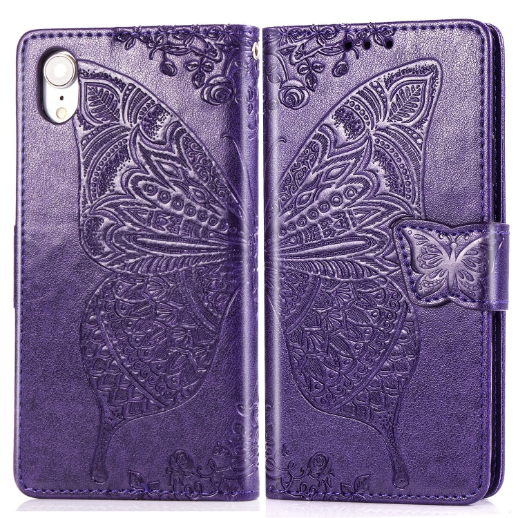 For iPhone XR Butterfly Love Flowers Embossing Horizontal Flip Leather Case with Holder & Card Slots & Wallet & Lanyard, For iPhone XR