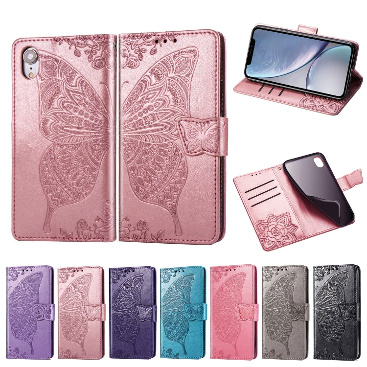 For iPhone XR Butterfly Love Flowers Embossing Horizontal Flip Leather Case with Holder & Card Slots & Wallet & Lanyard, For iPhone XR