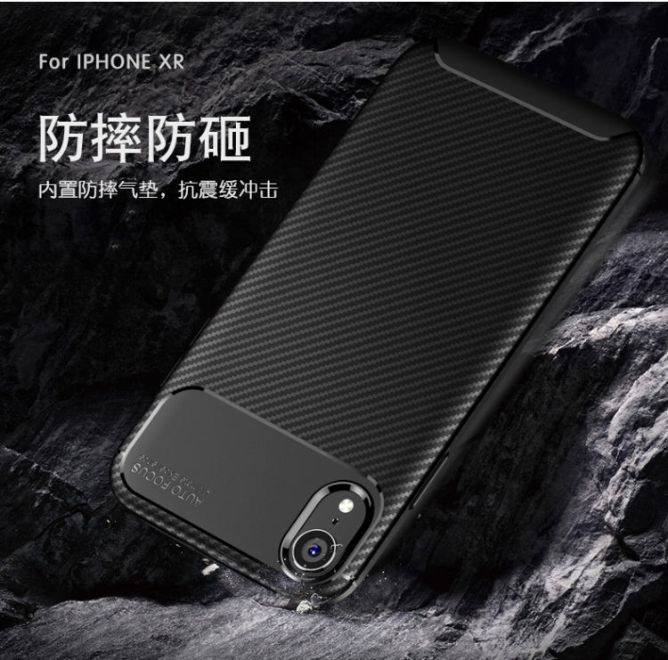 For iPhone XR Beetle Shape Carbon Fiber Texture Shockproof TPU Case, For iPhone XR