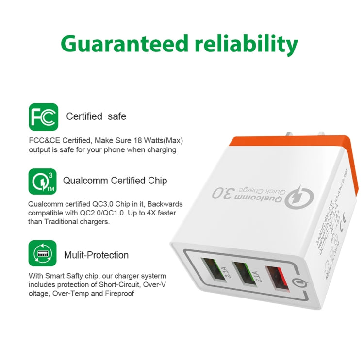 AR-QC-03 2.1A 3 USB Ports Quick Charger Travel Charger, US Plug, AR-QC-03 US, AR-QC-03 US Plug Blue