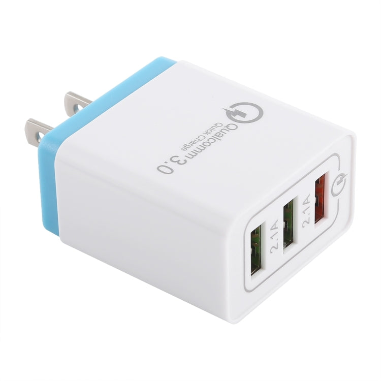 Chargeur rapide de voyage AR-QC-03 2,1 A 3 ports USB, prise US, AR-QC-03 US, prise US bleu