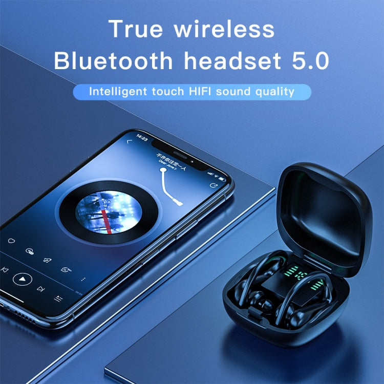258 Wireless Ear-mounted Bluetooth Earphone with Charging Box & Digital Display, Support Touch & HD Call & Voice Assistant & NFC, MD03 Black, 258 White