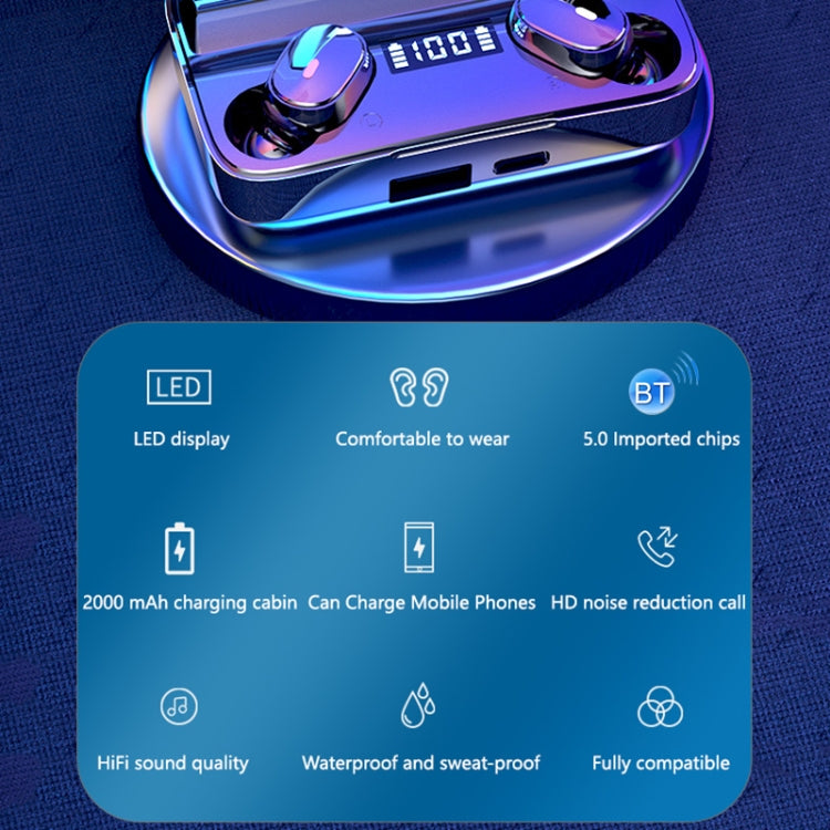 A9 TWS CVC8.0 and DSP Dual Noise Cancelling Bluetooth Earphone with Magnetic Charging Box & LED Digital Display, Support Touch & HD Call & Siri & Power Bank, A9