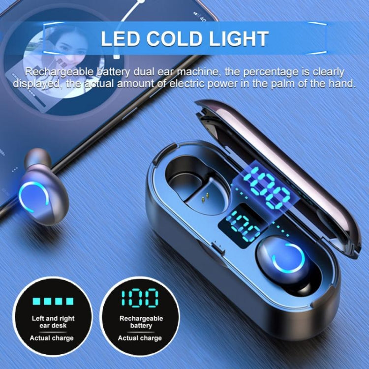F9-8 TWS CVC8.0 Noise Cancelling Touch Mini Bluetooth Earphone with Charging Box, Support Three-screen LED Power Display & Mobile Phone Holder & Call & Voice Assistant, F9-8