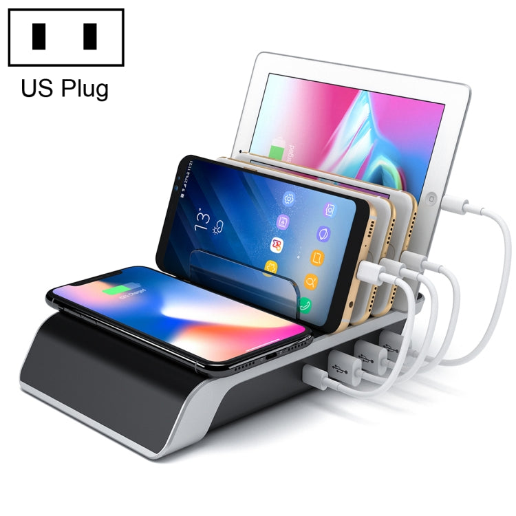 UD09 4 USB Ports Qi Standard Wireless Charger Phone Desktop Stand Holder, US Plug, US Plug