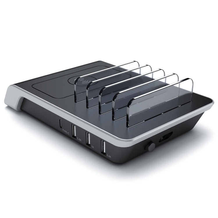 UD09 4 USB Ports Qi Standard Wireless Charger Phone Desktop Stand Holder, EU Plug, EU Plug