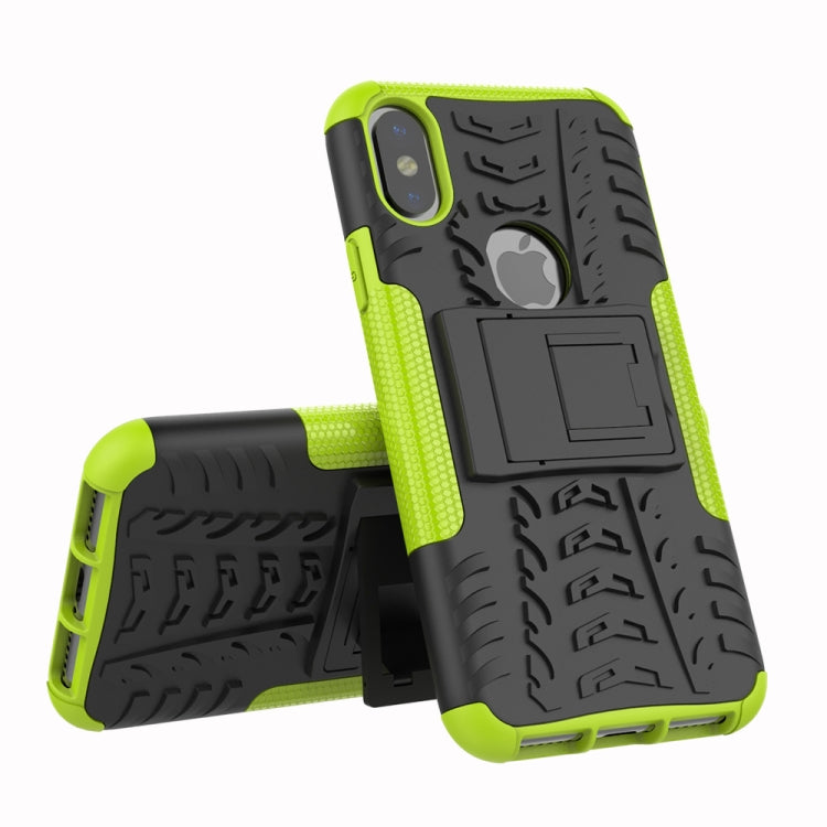 For iPhone X / XS Tire Texture TPU+PC Shockproof Case with Holder
