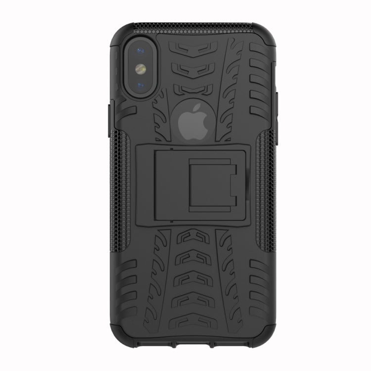 For iPhone X / XS Tire Texture TPU+PC Shockproof Case with Holder
