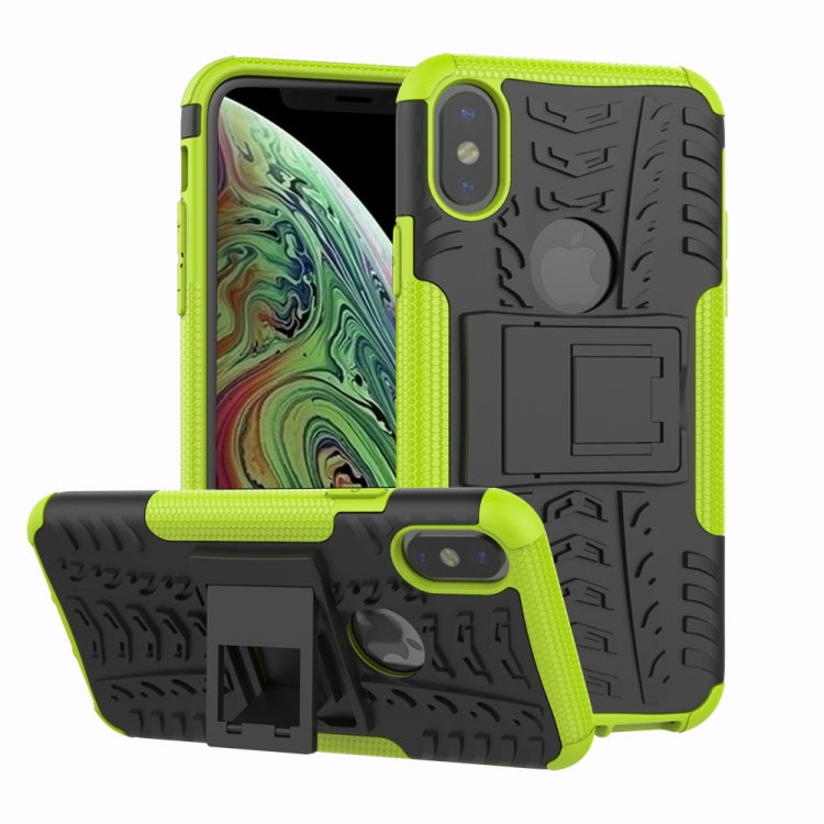For iPhone X / XS Tire Texture TPU+PC Shockproof Case with Holder