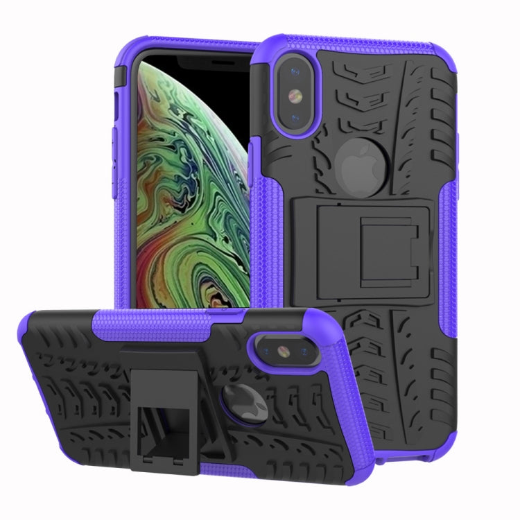 For iPhone X / XS Tire Texture TPU+PC Shockproof Case with Holder