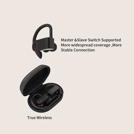 Black JHO-A9 wireless earbuds featuring voice control and premium sound quality