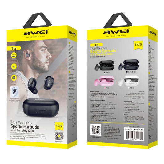 Premium awei T6 TWS earbuds with secure fit for active sports use