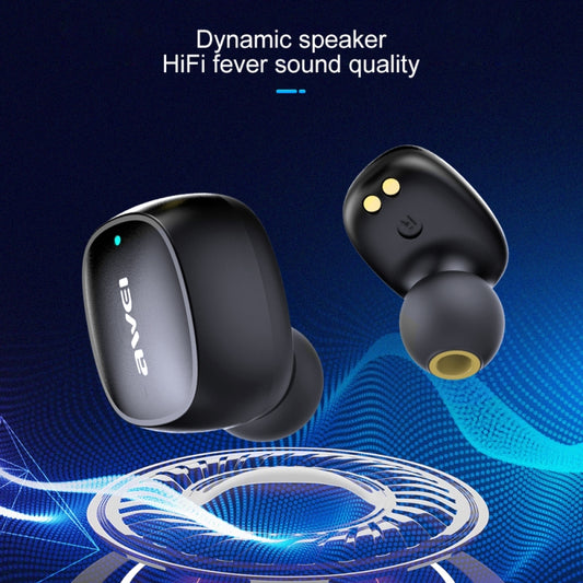 awei T13 Bluetooth 5.0 earphones next to portable charging dock