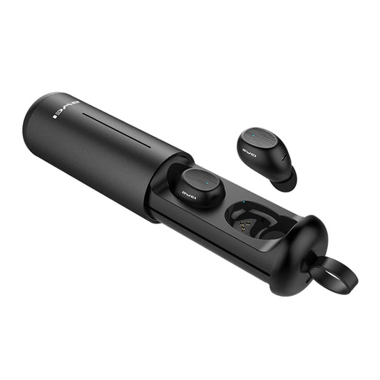 Sleek black awei T55 TWS earphones displayed from front angle