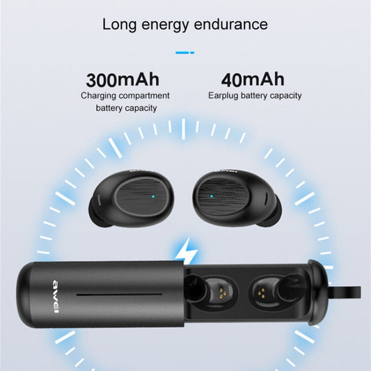 Close-up detail of awei T55 earbud showing ergonomic sports design