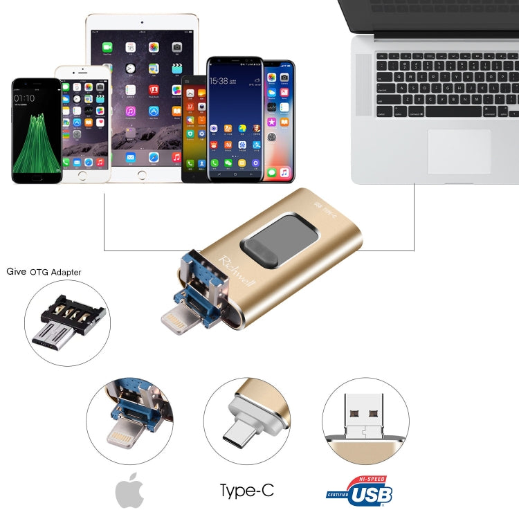 Clé USB 32 Go Richwell 3 en 1 Type-C + 8 broches + USB 3.0 en métal avec fonction OTG