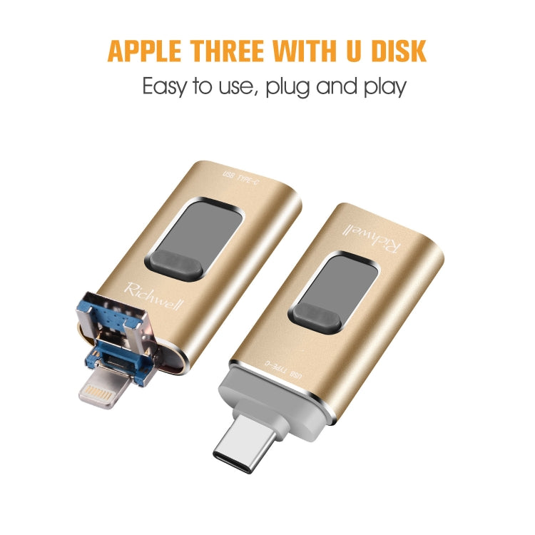 Clé USB 32 Go Richwell 3 en 1 Type-C + 8 broches + USB 3.0 en métal avec fonction OTG