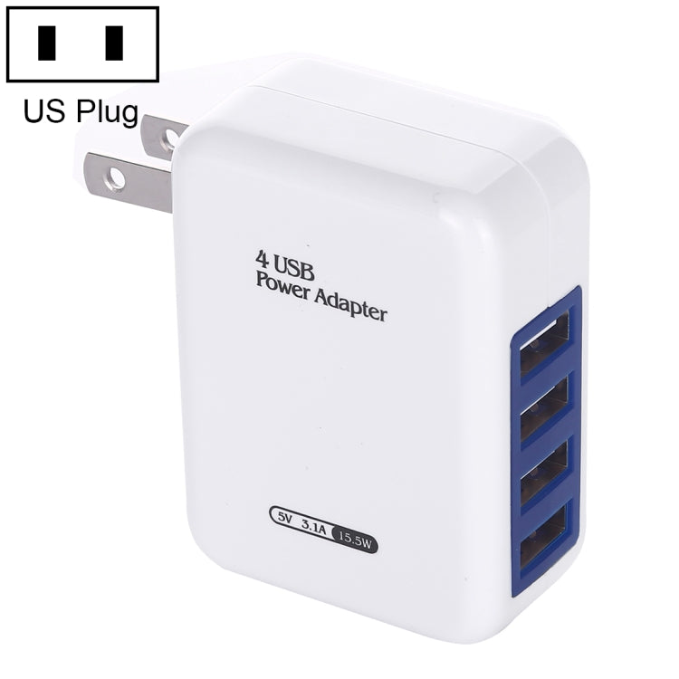 HT-CD03 15.5W 5V 3.1A 4-Port USB Wall Charger Travel Charger, US Plug, HT-CD03