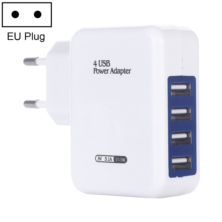 HT-CD03 15.5W 5V 3.1A 4-Port USB Wall Charger Travel Charger, EU Plug, HT-CD03