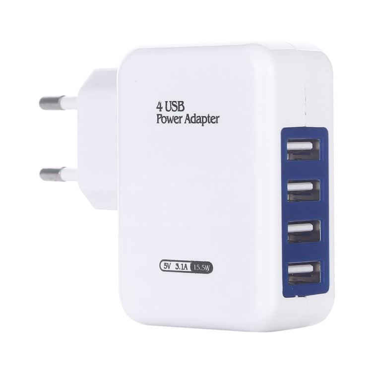 HT-CD03 15.5W 5V 3.1A 4-Port USB Wall Charger Travel Charger, EU Plug, HT-CD03