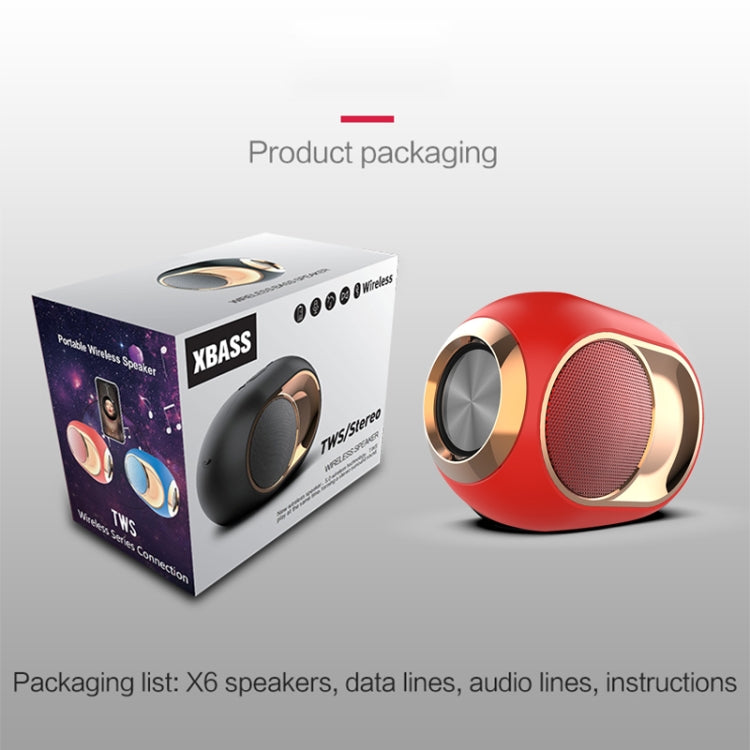 Enceinte Bluetooth sans fil X6 TWS 5 W, étanche, basse, compatible mains libres, USB, AUX et carte TF