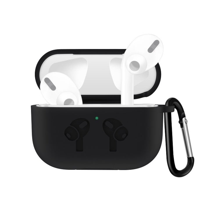 For AirPods Pro Silicone Flip Cover Earphone Protective Case with Anti-drop Buckle, Grey, Black