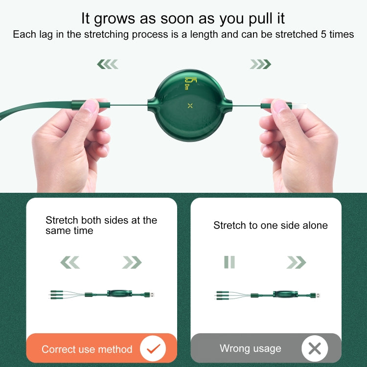 Câble de données télescopique WK WDC-124 3A 3 en 1 8 broches + Type-C / USB-C + Micro USB série Bona, longueur : 1,5 m