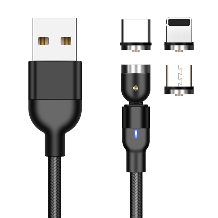 Câble de charge magnétique rotatif en nylon tressé, 3 en 1, USB vers 8 broches + USB-C / Type-C + Micro USB, 2 m, 2 A, 2 m, 3 en 1