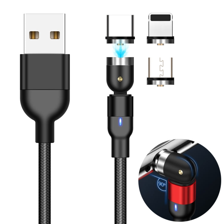 Câble de charge magnétique rotatif en nylon tressé, 3 en 1, USB vers 8 broches + USB-C / Type-C + Micro USB, 2 m, 2 A, 2 m, 3 en 1