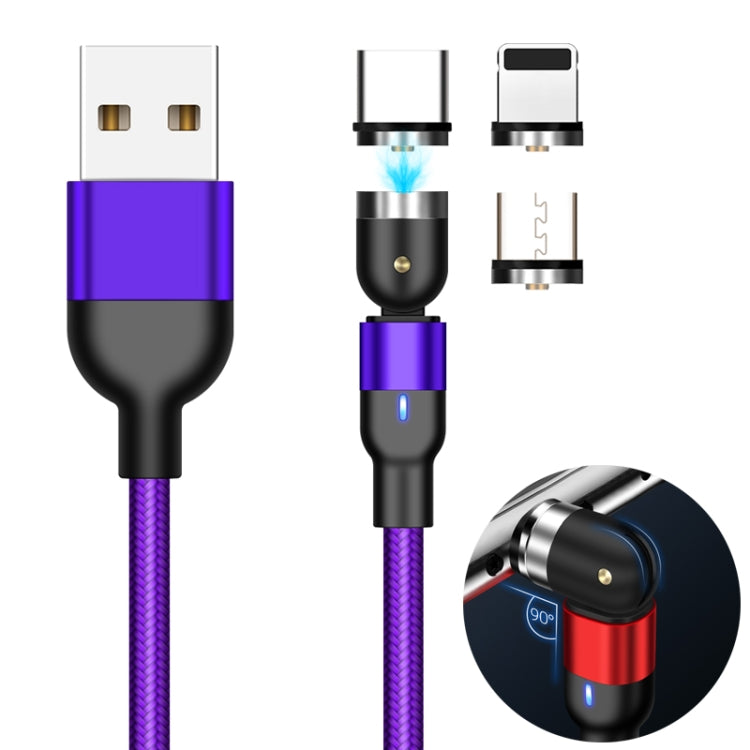 Câble de charge magnétique rotatif en nylon tressé, 3 en 1, USB vers 8 broches + USB-C / Type-C + Micro USB, 2 m, 2 A, 2 m, 3 en 1