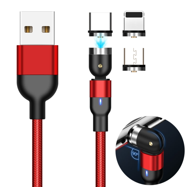 Câble de charge magnétique rotatif en nylon tressé, 3 en 1, USB vers 8 broches + USB-C / Type-C + Micro USB, 2 m, 2 A, 2 m, 3 en 1