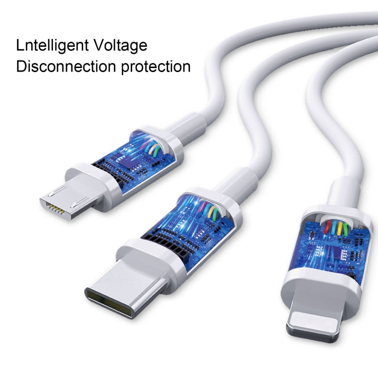 Câble de charge ultra-rapide multifonction WK WDC-111 5A 3 en 1 8 broches + Micro + Type-C / USB-C, longueur : 1,3 m