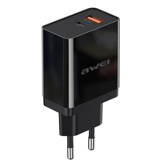 awei C-980 18W dual-port fast charging travel charger with USB-C PD and QC 3.0 ports