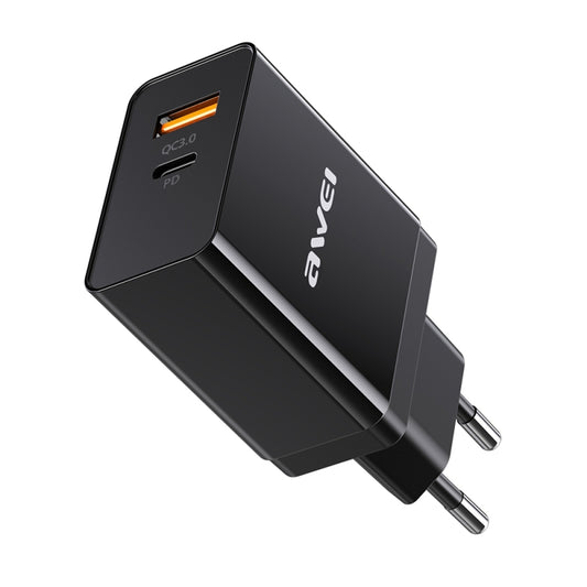 Compact awei C-980 charger front view showing USB-C Power Delivery and USB Quick Charge 3.0