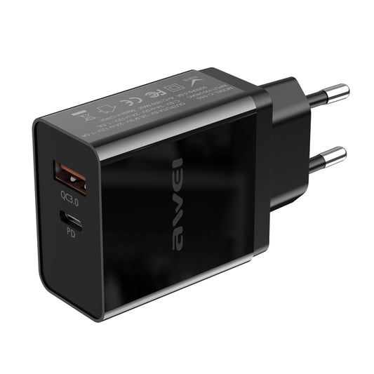 Dual USB ports on awei C-980: USB-C Power Delivery and QC 3.0 interface highlighted